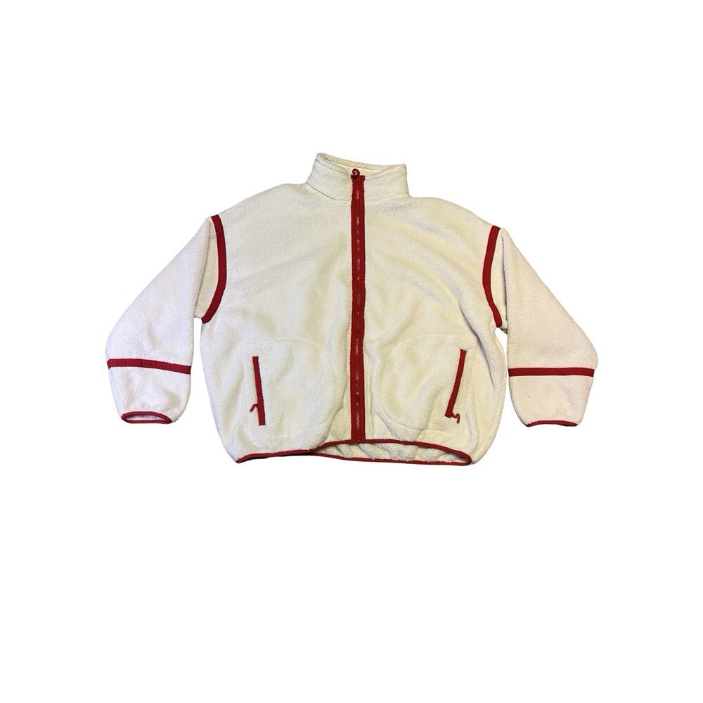 We Wander Full Zip Fleece Jacket Sherpa Sweatshirt Size 3X White Red NWT